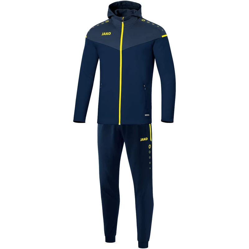 JAKO M9420 Champ 2.0 Men's Polyester Tracksuit with Hood, Navy/Dark Blue/Neon Yellow, XL
