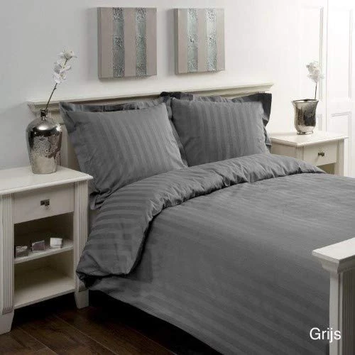 Papillon Satin Stripe Duvet Covers Grey, Cotton, 240 x 200/220 cm