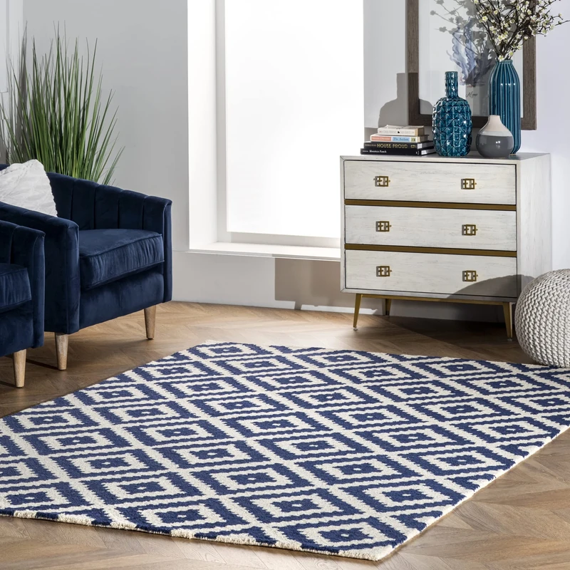 nuLOOM Kellee Hand Tufted Geometric Wool Accent Rug, 2x3, Navy - Image 1