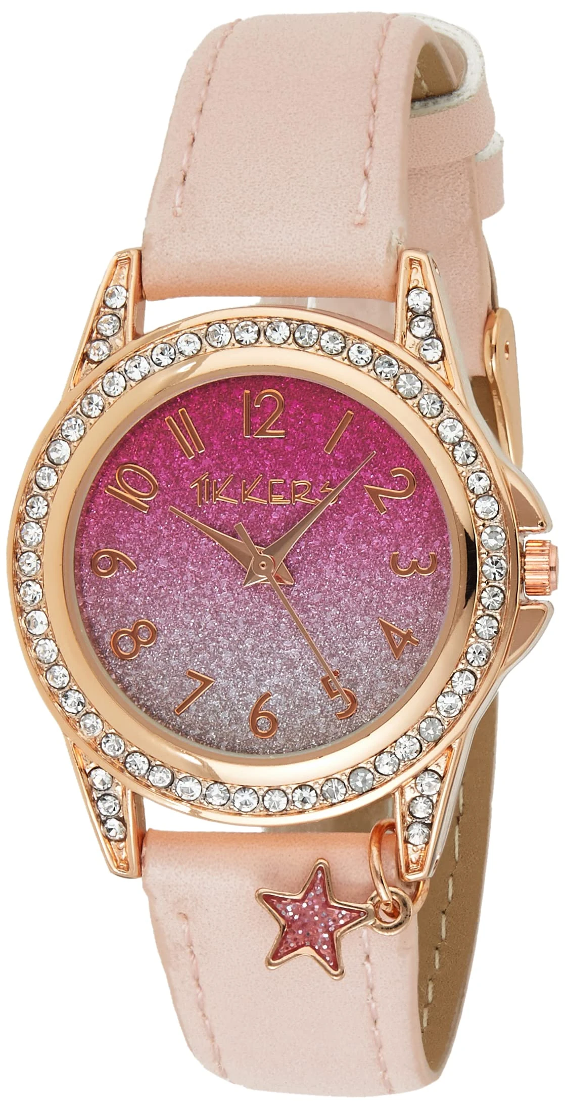 Tikkers Girls Pink PU Strap Glitter Stone Set Case Watch Set ATK1062