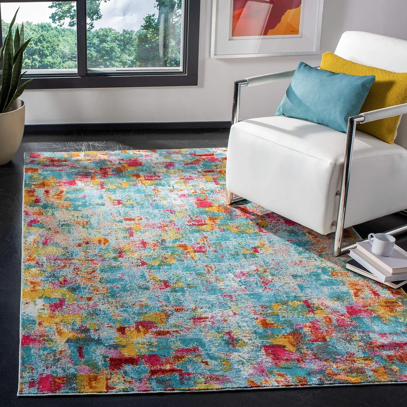 SAFAVIEH Exotic Elegant Rug for Living Room, Dining Room, Bedroom - Luxor Collection, Short Pile, in Aqua and Fuchsia, 91 X 152 cm
