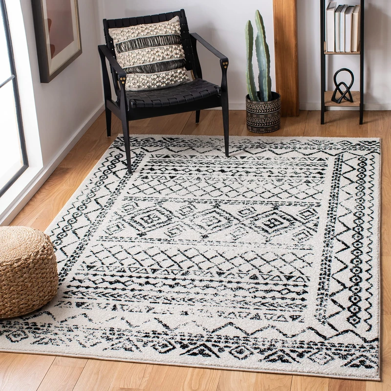 Safavieh Boho Chic Indoor Woven Rectangle Area Rug, Tulum Collection, TUL268, in Ivory / Black, 122 X 183 cm for Living Room, Bedroom or Any Indoor Space