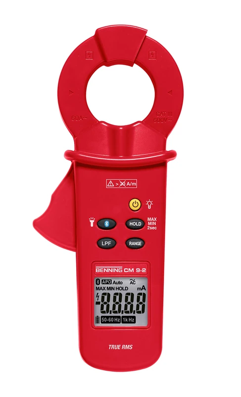 Benning CM 9-2, TRUE RMS leakage current pliers with 1 µA AC resolution in 6 mA measuring range as well as Bluetooth® function and app, 044685