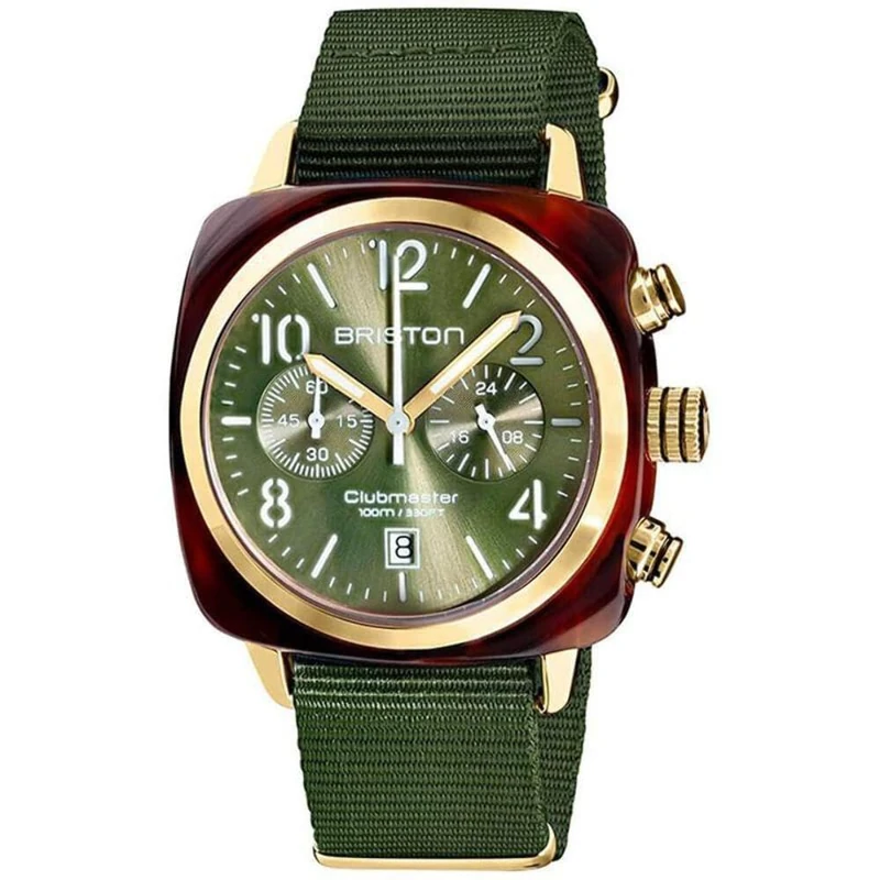 BRISTON - Clubmaster Classic Acetate - Chronograph Olive Green & Yellow Gold - 19140.PYAT.26.NOL, Classic
