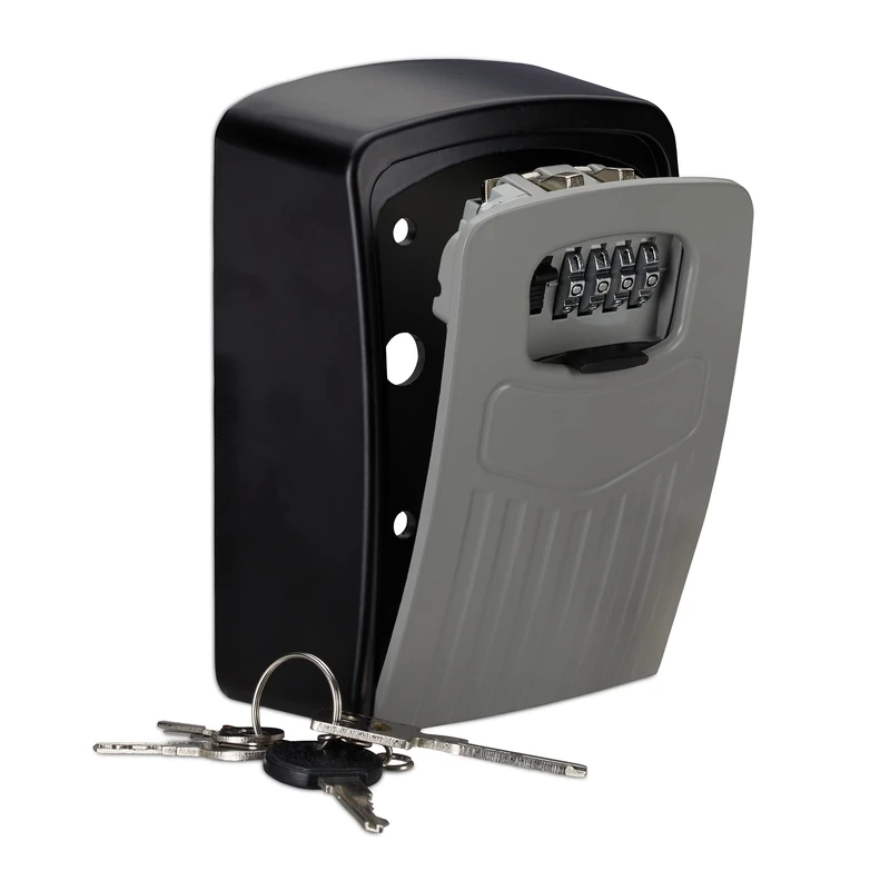 Relaxdays Safe, 4 Digit Combination Lock, Large Wall-mounted Lockbox For Keys, HWD 14.5 x 10.5 x 5 cm, Black/Grey, Aluminium