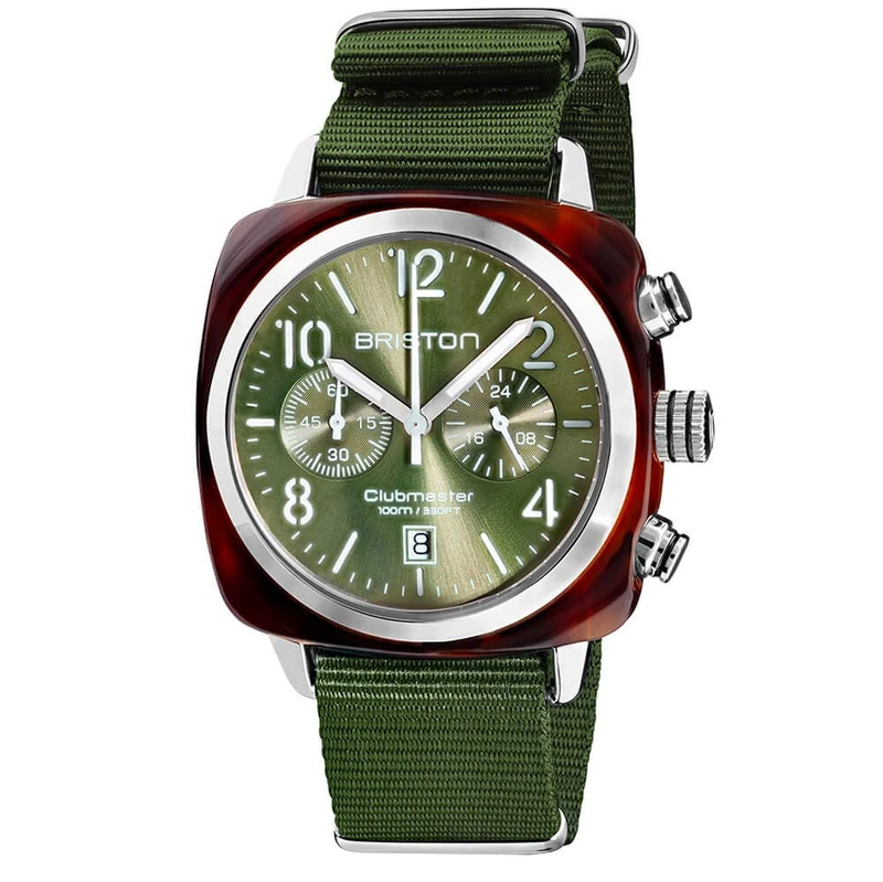 BRISTON - Clubmaster Classic Acetate - Olive Green Chronograph, Olive Green Dial, Strap, Olive Green Dial, Strap