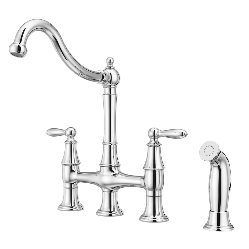 Pfister F-031-4COC Courant Bridge Kitchen Faucet with Side Sprayer, Polished Chrome