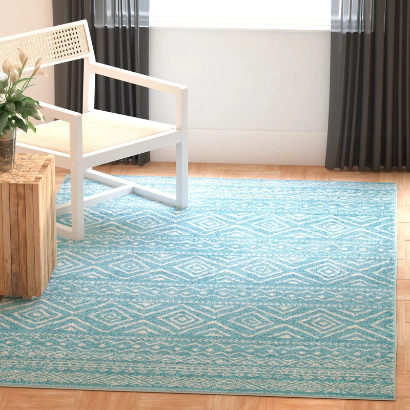 Safavieh Boho Chic Indoor Woven Rectangle Area Rug, Tulum Collection, TUL267, in Turquoise / Ivory, 160 X 229 cm for Living Room, Bedroom or Any Indoor Space