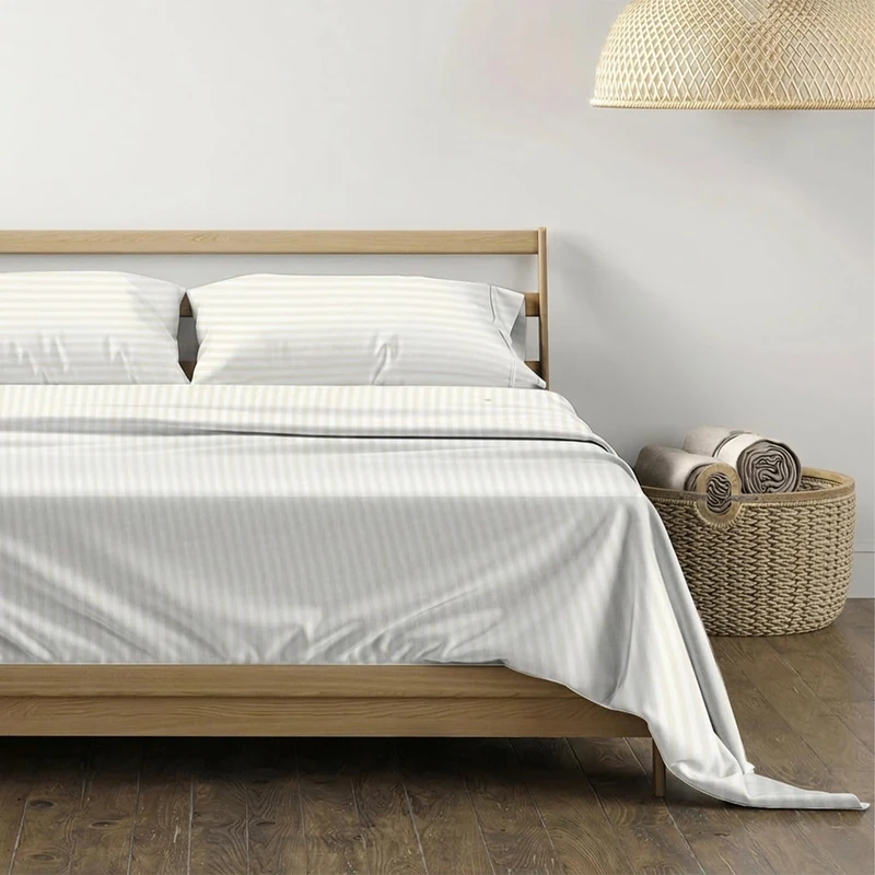 THREAD SPREAD Luxury Egyptian Cotton California King Striped Sheet Set, 600 Series Bliss Collection Extra Long Staple Set (4 PC, Ivory Stripe), Cal King Sheets Upto 18" Deep Pocket