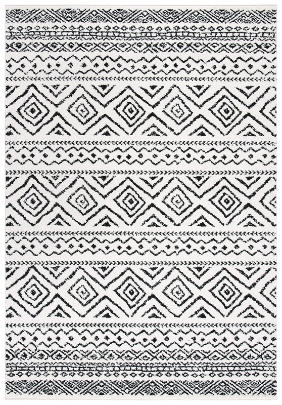 SAFAVIEH Boho Chic Rug for Living Room, Dining Room, Bedroom - Tulum Collection, Short Pile, in Ivory and Black, 183 X 274 cm