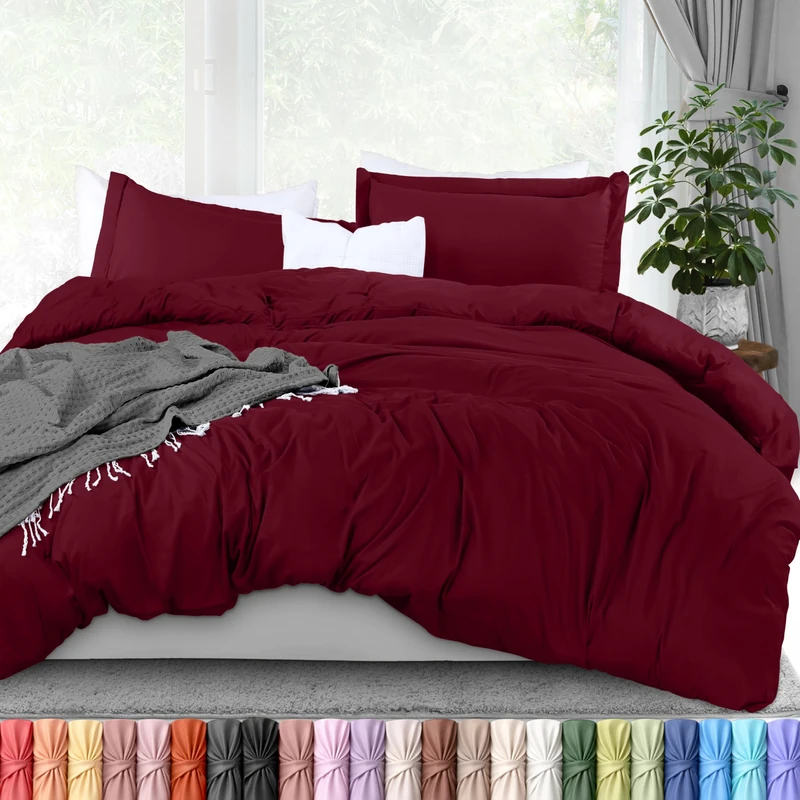 Utopia Bedding Duvet Cover King Size - 3 Piece with Zipper Closure - 1 Comforter Cover 104X90 Inches & 2 Pillow Shams 20X36 Inches (Burgundy) Comforter Not Included