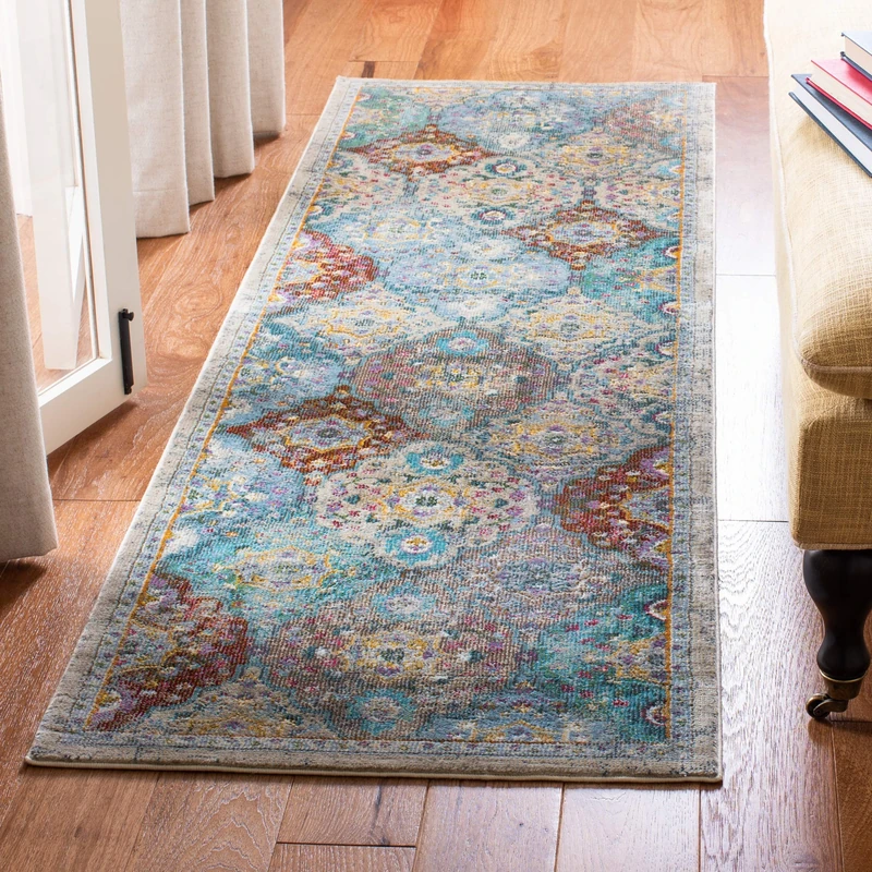 SAFAVIEH Exotic Elegant Rug for Living Room, Dining Room, Bedroom - Luxor Collection, Short Pile, in Ivory and Turquoise, 91 X 152 cm