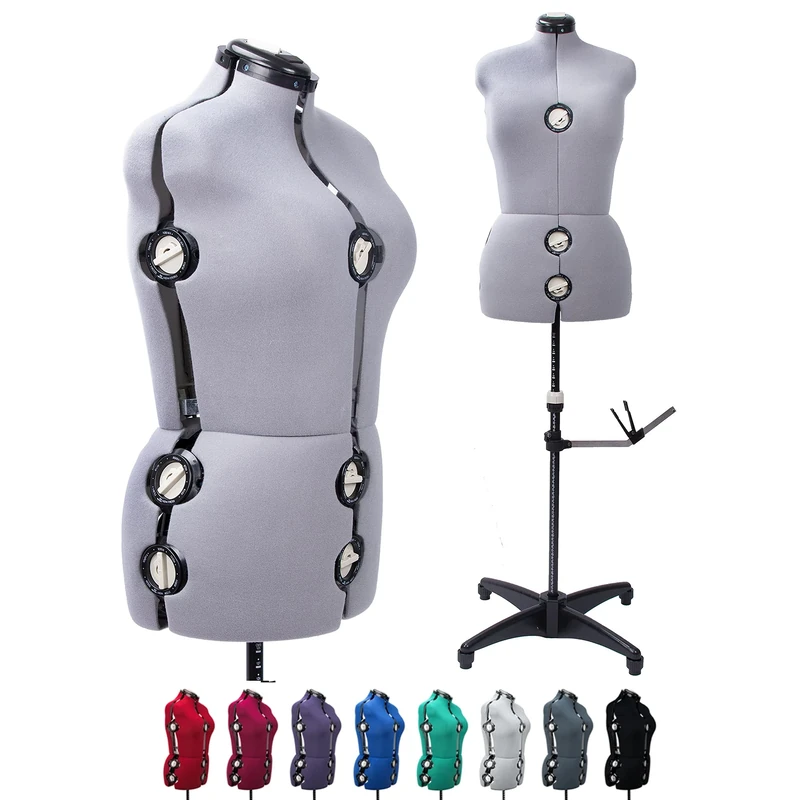 Gray 13 Dials Female Fabric Adjustable Mannequin Dress Form for Sewing, Mannequin Body Torso with Tri-Pod Stand, Up to 70 Inch Shoulder Height (Medium)