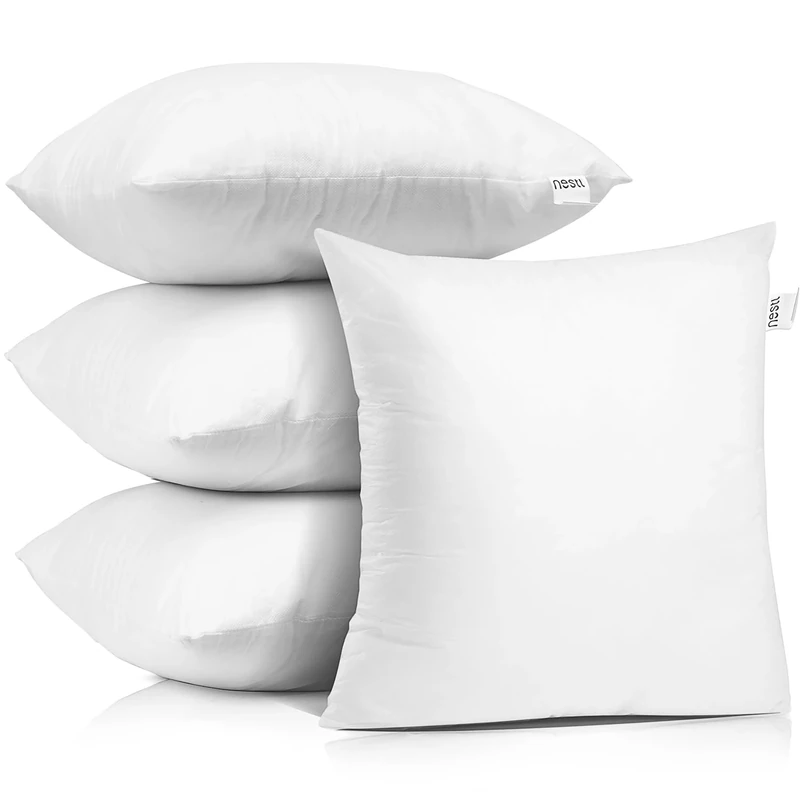 Nestl Plain Throw Pillows for Couch Sofa Bed, 26"x26" Inches Decorative Pillow Insert Square Throw Pillow Inserts 4 Pack Premium Down Alternative Polyester Cushion, White