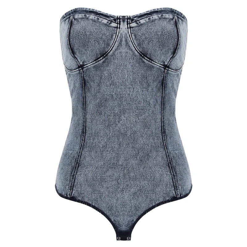 Freddy Bodysuit in Washed Marbled Denim - Multicolour - XS