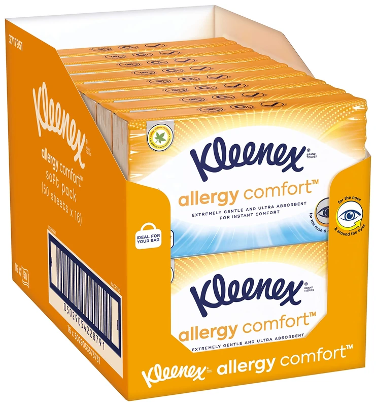 Kleenex Allergy Comfort Facial Tissues - Case of 16 Soft Packs (Ideal on the go tissues)