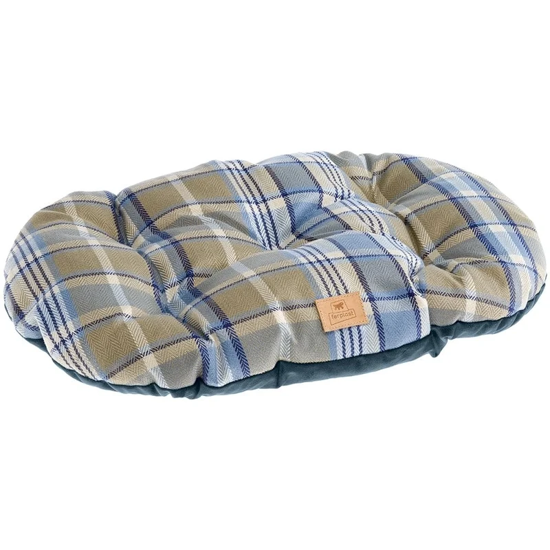 Ferplast Cat And Dog Padded Cushion Scott 78/8, Double-Sided, Tartan, Soft Velvet, Washable, Blue, L