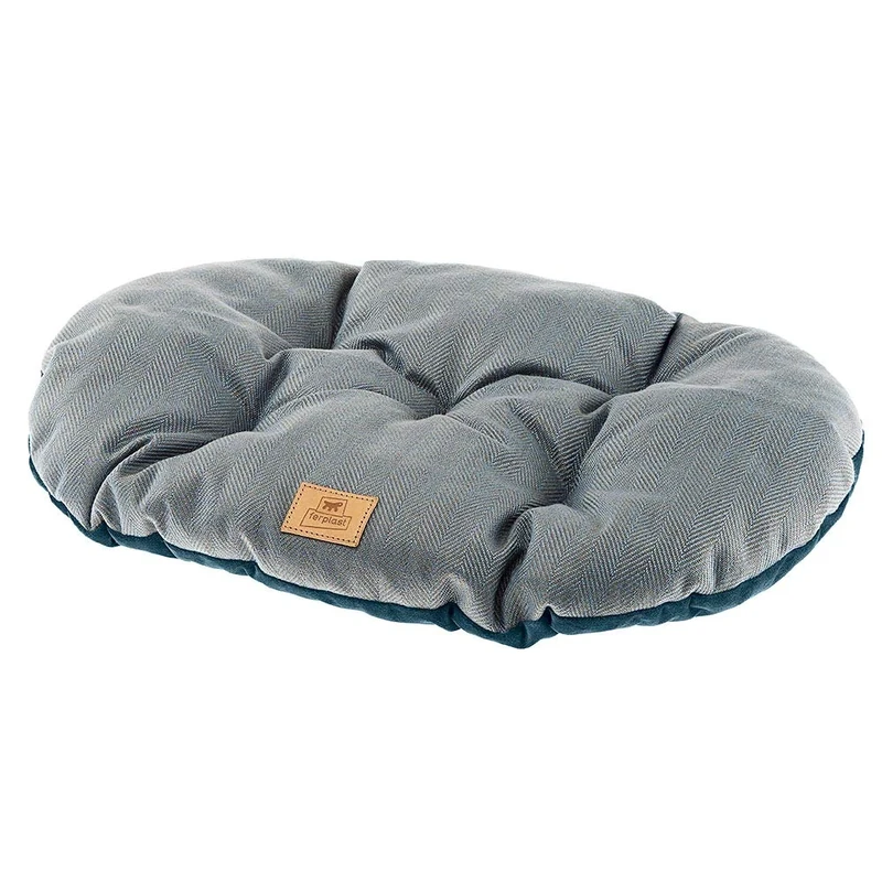 Ferplast Cat And Dog Cushion Stuart 78/8, Double-Sided, Tweed And Soft Velvet, Washable, Blue, L