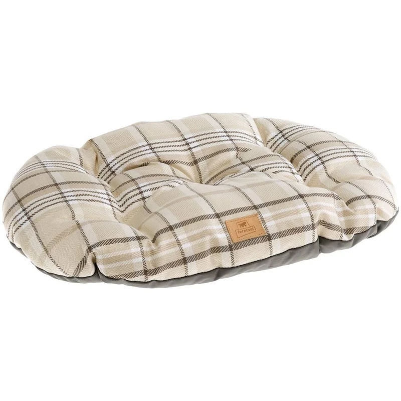 Ferplast Cat Bed Dog Bed Padded Pet Cushion Double-Sided, Tartan, Soft Velvet, Washable, 85 x 55 x h 5 cm. Brown