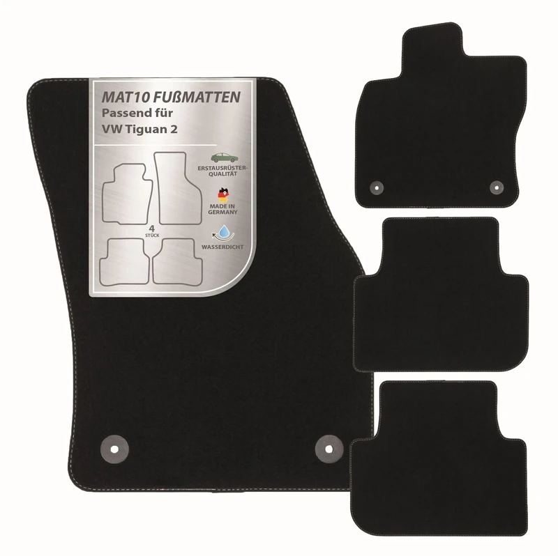 MAT10 00019SV002 - VW Silver-Line: VW Tiguan II from 2016-01 Car Floor Mats Velour Premium Quality 4 Pieces Black Guaranteed Fit