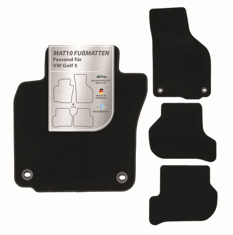 MAT10 - Silver-Line VW Golf V Compact Car and Variant Year 2003-02 - 2009-07 Car Floor Mats Car Carpet Velour Premium Quality 4-Piece Black Fit