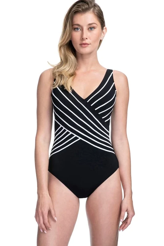 Gottex Women's Standard V Neck Surplice One Piece, Embrace Black, 48