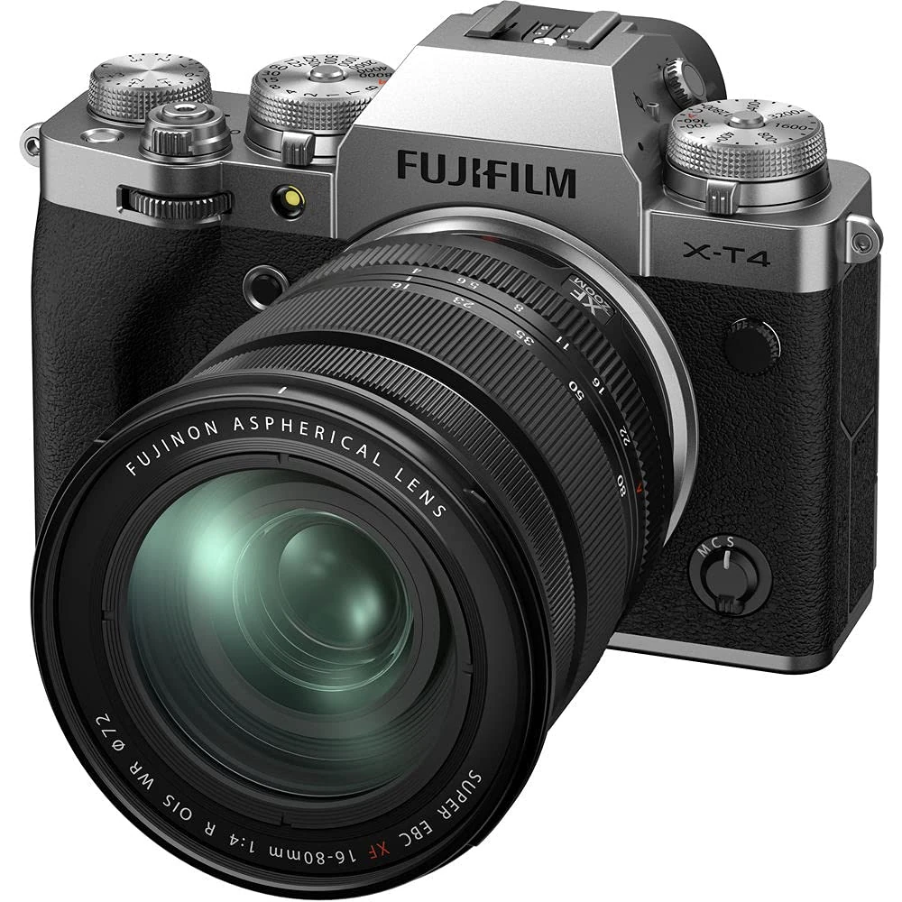 Fujifilm X-T4 Mirrorless Digital Camera, Silver with Fujinon XF16-80 mm F4 R WR Optical Image Stabiliser Lens Kit