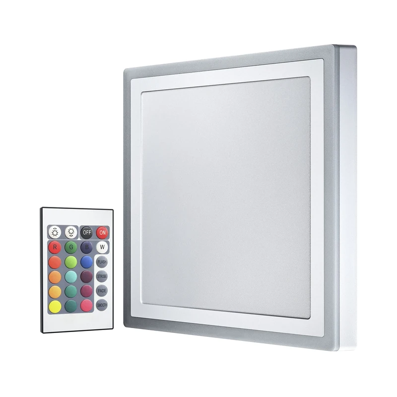 LEDVANCE Decorative LED Wall and Ceiling Luminaire, RGB Colors and Various Modes Adjustable per Remote Control, dimmable Panel, 38W, Warm White (3000K), Square (400mm x 400mm), LED Color + White