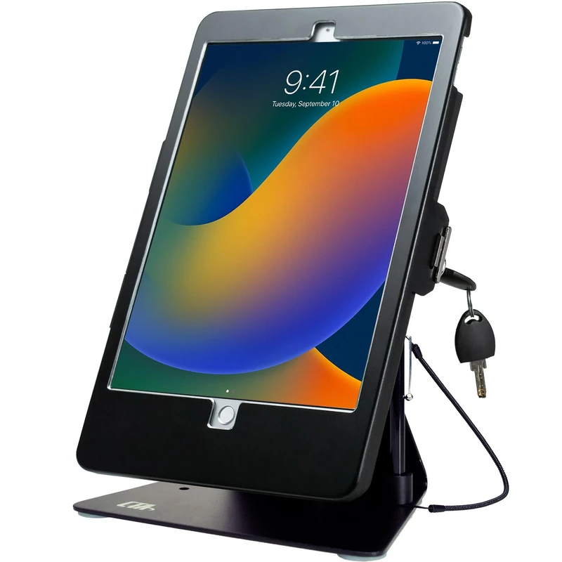 Desktop Anti-Theft POS Stand – CTA Kiosk POS Stand with Stylus, Tether, and Aluminum Enclosure for iPad 7th/ 8th/ 9th Gen 10.2-inch - Air 3 - Pro 10.7-inch and More - Black (PAD-DASB10)