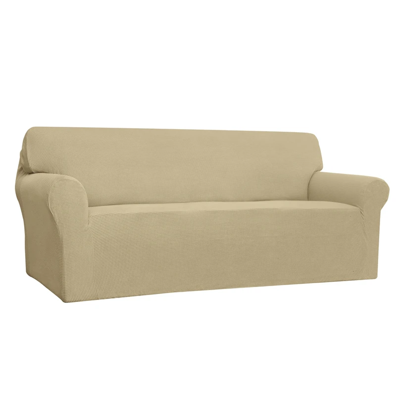 Easy-Going Stretch 4 Seater Sofa Slipcover 1-Piece Sofa Cover Furniture Protector Couch Soft with Elastic Bottom for Kids,Polyester Spandex Jacquard Fabric Small Checks (XX Large,Beige) - Image 1