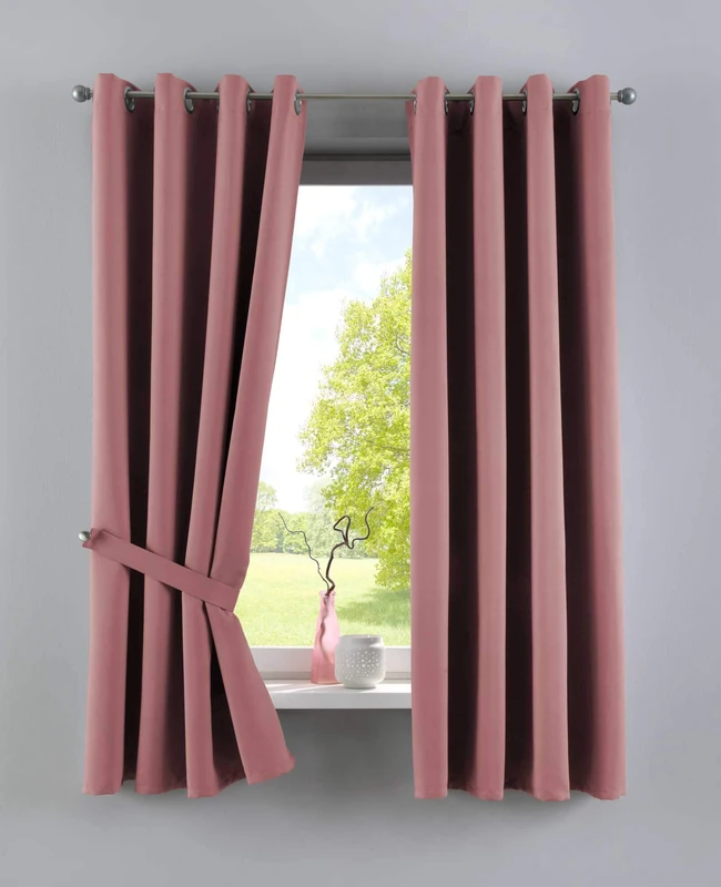 Gardinenbox Newyork Opaque Curtains, Dusky Pink, H x W 160 x 140 cm, Pack of 2, Thermal Curtains, Blackout Curtain, Blackout Eyelets, Sound-Insulating, Oeko-Tex UV Protection Tiebacks, 201920600-2