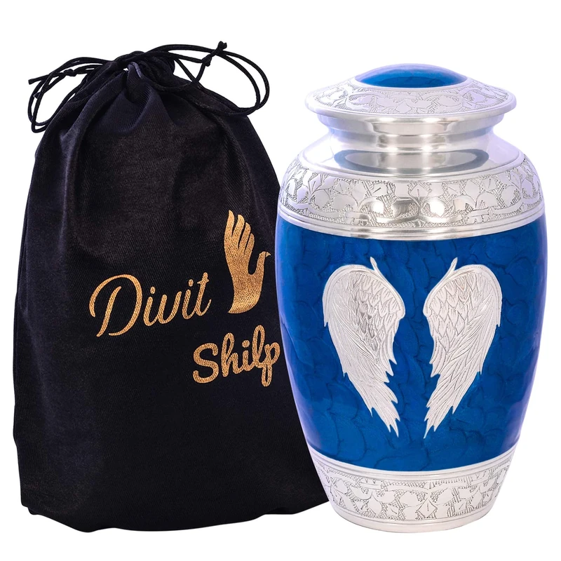 Divit Shilp Cremation Urn for Human Ashes with Velvet Bag, for Adults up to 200 lbs | Funeral Burial Urns (Angel Wings, Adult)