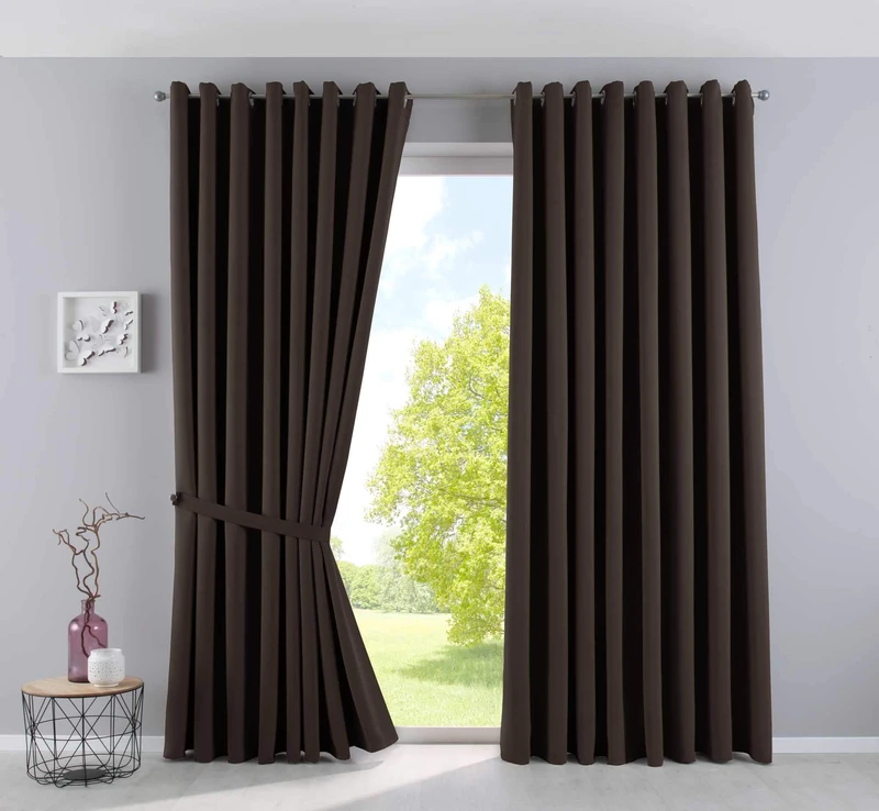 Gardinenbox Newyork Opaque Curtains, Brown, H x W 245 x 295 cm, Pack of 2, Thermal Curtains, Blackout Curtain, Blackout Eyelets, Sound-Insulating, Oeko-Tex UV Protection, Tiebacks, 201920600-2