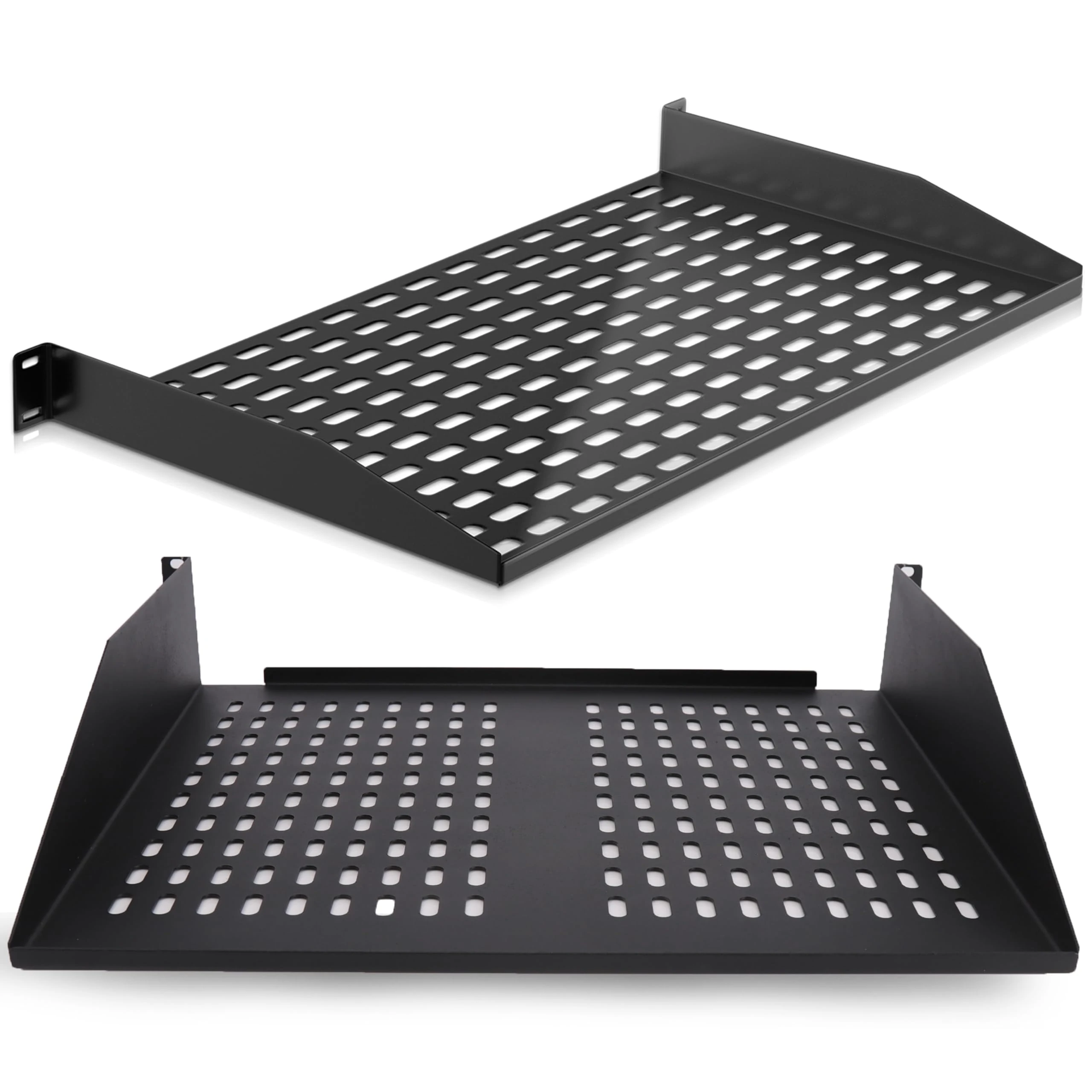 Pyle 48cm Server Rack Shelf, Sturdy, Ventilated Mounting Tray for Network & AV Equipment, Wall or Rack Mount, Space-Saving Design for Better Airflow, Black