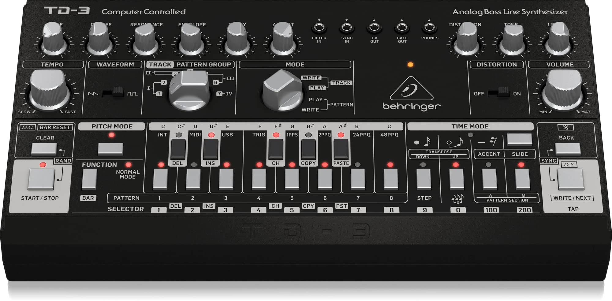 Behringer TD-3-BK Analog Bass Line Synthesizer with VCO, VCF, 16-Step Sequencer, Distortion Effects and 16-Voice Poly Chain