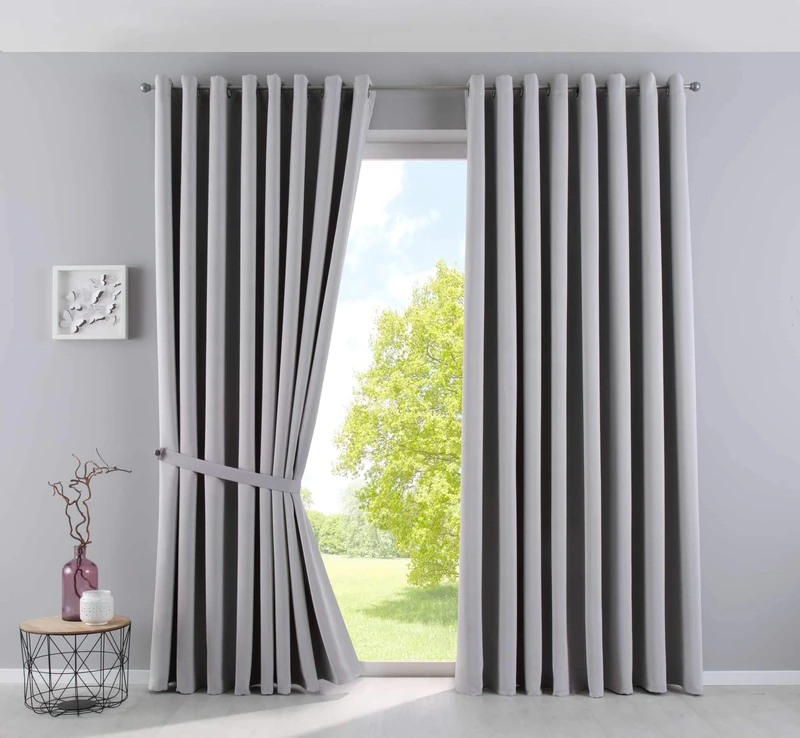 Gardinenbox Newyork Opaque Curtains, Grey, H x W 225 x 295 cm, Pack of 2, Thermal Curtains, Blackout Curtain, Blackout Eyelets, Sound-Insulating, Oeko-Tex UV Protection, Tiebacks, 201920600-2