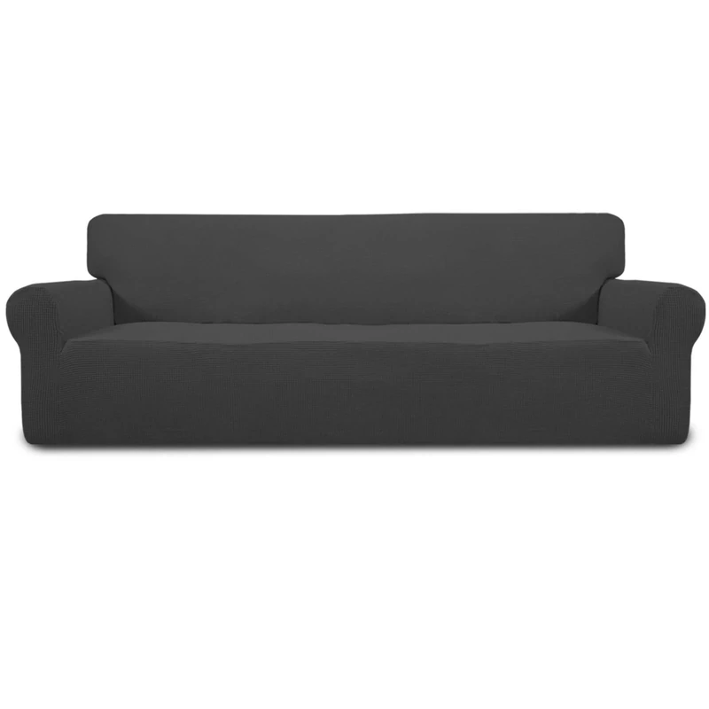 Easy-Going Stretch 4 Seater Sofa Slipcover 1-Piece Sofa Cover Furniture Protector Couch Soft with Elastic Bottom for Kids,Polyester Spandex Jacquard Fabric Small Checks(XX Large,Dark Gray)