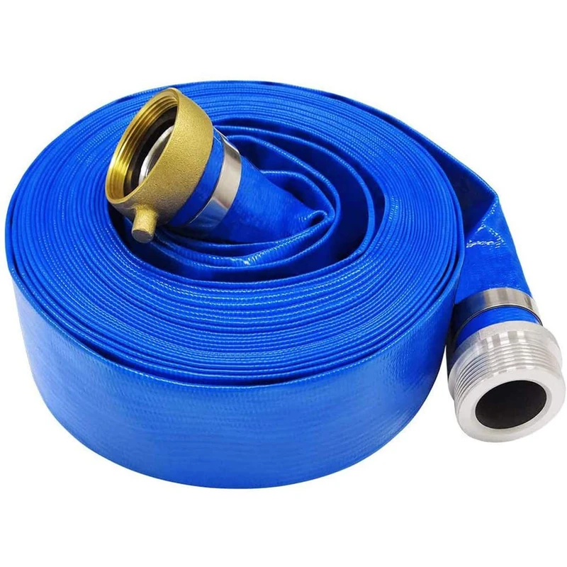 2" x 100' Blue PVC Backwash Hose for Swimming Pools, Heavy Duty Discharge Hose Reinforced Pool Drain Hose with Aluminum Pin Lug Fittings