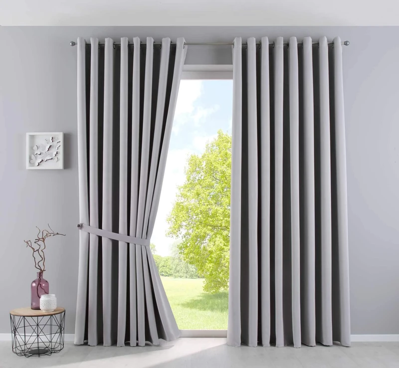 Gardinenbox Newyork Opaque Curtains, Grey, H x W 245 x 295 cm, Pack of 2, Thermal Curtains, Blackout Curtain, Blackout Eyelets, Sound-Insulating, Oeko-Tex UV Protection, Tiebacks, 201920600-2