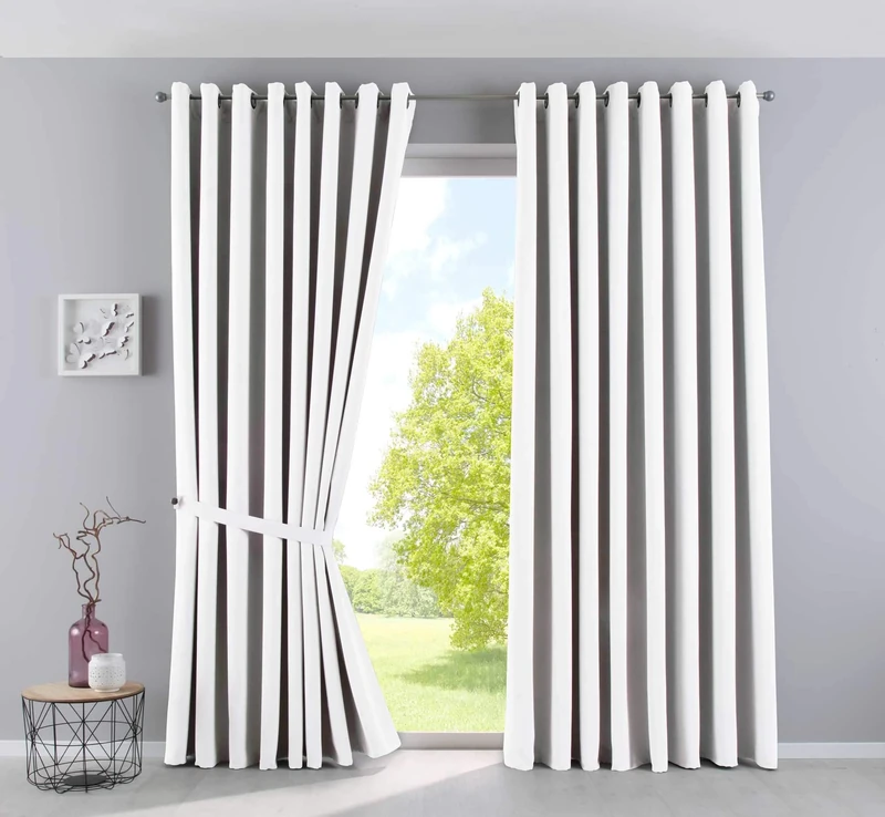 Gardinenbox Newyork Opaque Curtains, White, H x W 245 x 295 cm, Pack of 2, Thermal Curtains, Blackout Curtain, Blackout Eyelets, Sound-Insulating, Oeko-Tex UV Protection, Tiebacks, 201920600-2