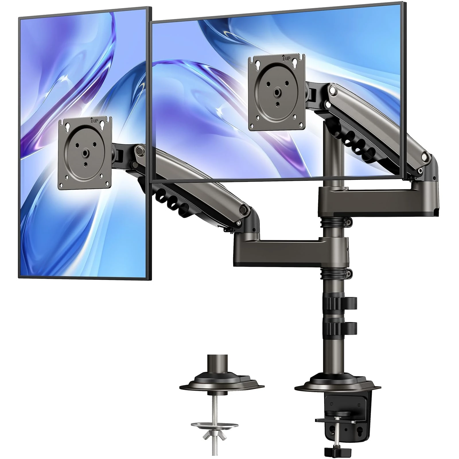 HUANUO Taller Dual Monitor Stand Long Arms for 13 to 32 inch Screens, Monito Arm Desk Mount with Tilt Swivel Rotation, Height Adjustable Double Monitor Mount, Loda Capacity 19.8 lbs, VESA 75 & 100 mm