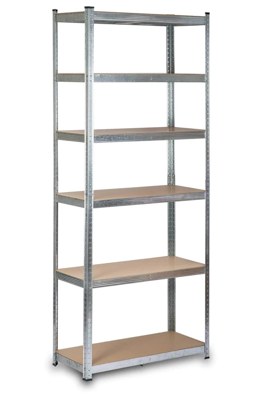 Humberg Shelf 6-Shelves 222 x 90 x 40 cm, Heavy Duty Engineered Wood Plastic, Silver, Garage, Ladder Shelf, 900 kg Load Capacity