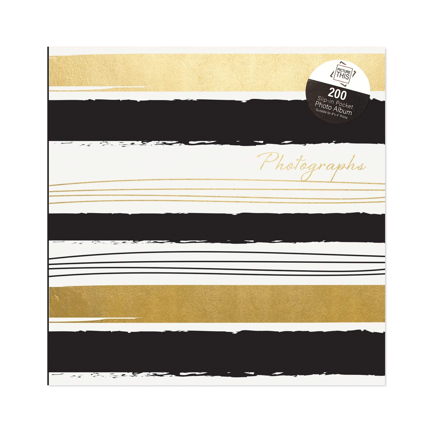 Tallon Black & Gold Stripes 6x4 Photo Album Memo Slip in Holds 200 Photos