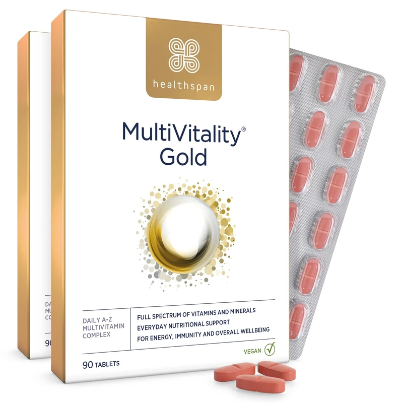 Healthspan Multivitamin Gold | A-Z Formulation | Wellbeing & Immune Support | Algal Source Vitamin D3 | Vitamins A, B, C, D, E & K | Calcium, Iron, Magnesium, Selenium & Zinc | Vegan (180 Tablets)
