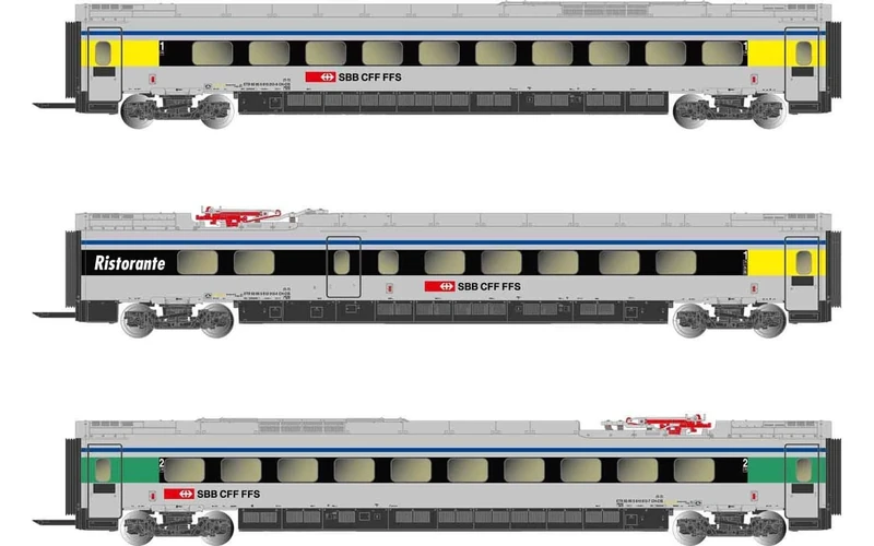 Arnold - SBB, 3-unit pack ETR 610 intermediate coaches, ex Cisalpino livery, period VI