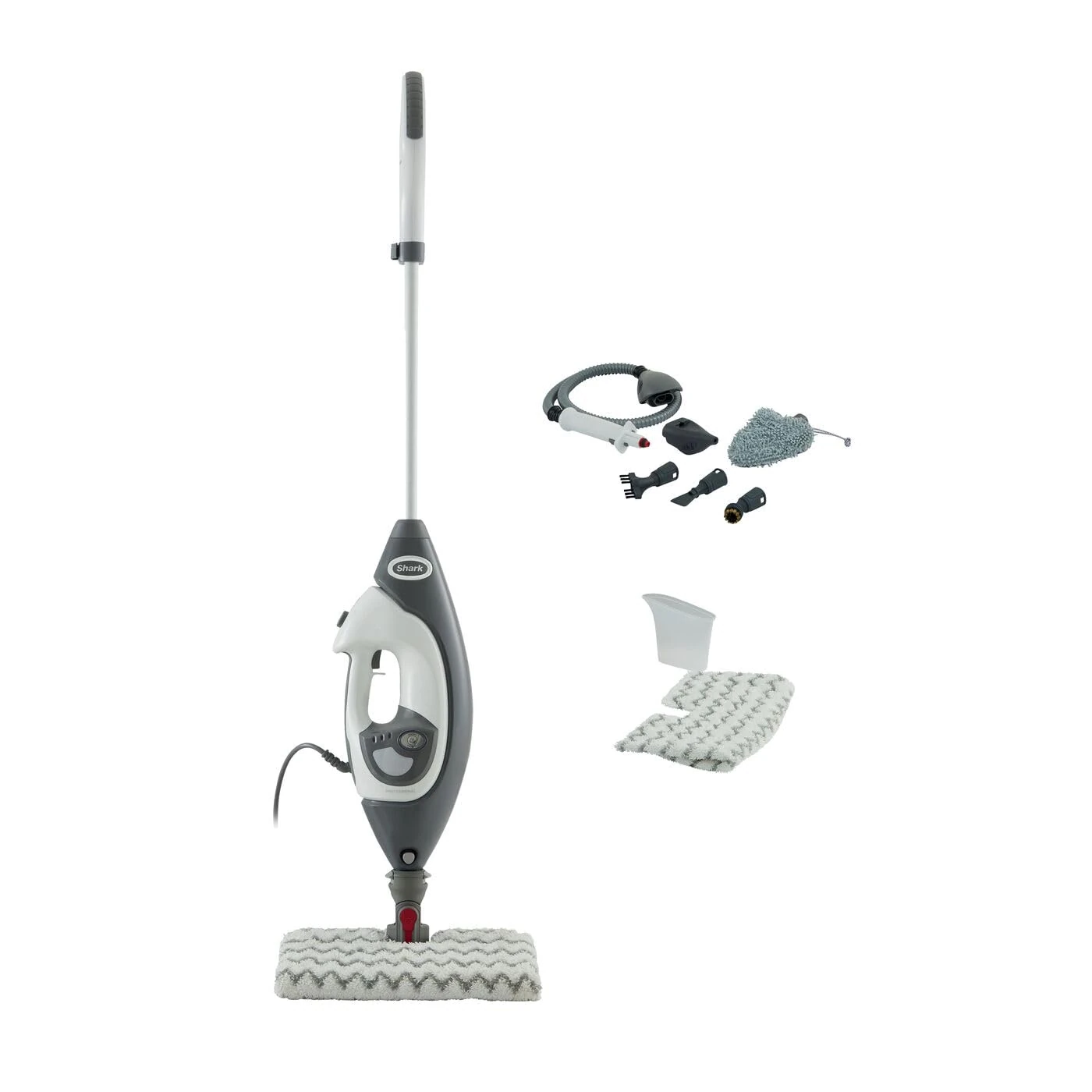 Shark Floor & Handheld Steam Cleaner, Steam Mop for Hard Floors with Klik n' Flip, Clean Tiles, Surfaces, Taps & Glass with Lift-Away, Garment Steamer & 5 Accessories, 2 Settings, Grey/White S6005UK