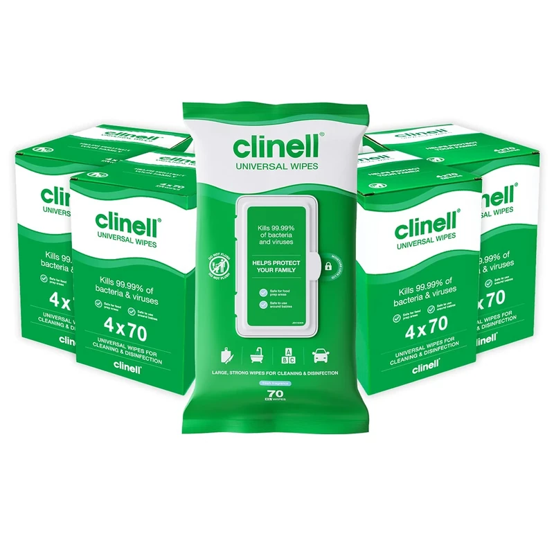 Clinell Universal Cleaning and Disinfecting Wipes for Home - Pack of 16 - 70 XL Wipes per Pack (1120 Wipes) - with Moisture Lock Lid - Kills 99.99% of Germs, Antimicrobial, Quick Action