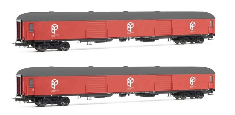 Electrotren HE4001 Paquexpres, 2-Unit Pack Luggage Van DD-8100, Red Livery, Period V Rolling Stock - Coach