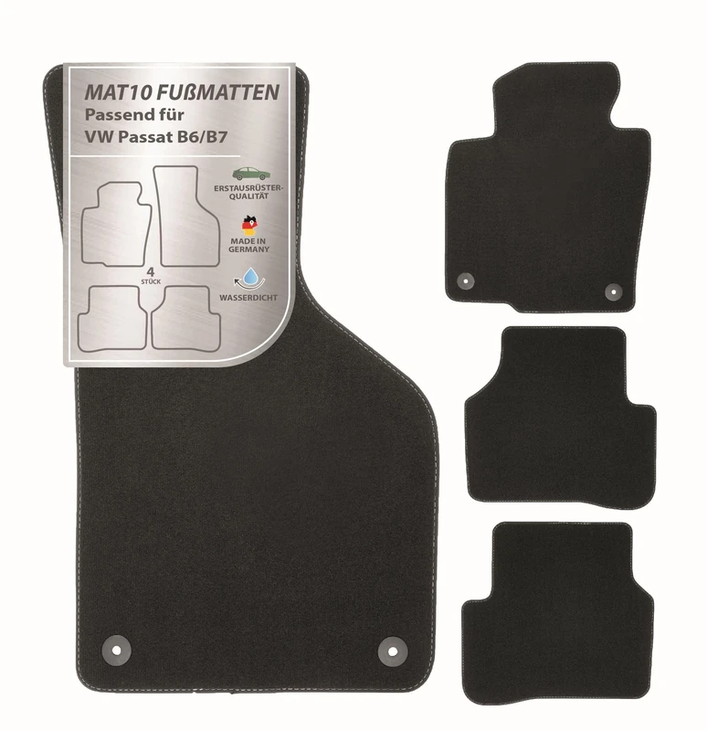 MAT10 Silver Line: VW Passat B6 Saloon and Variant Year of Manufacture 2005-03 - 2010-06 / Passat CC Year 2011-11 - 2016-12 Car Floor Mats Car Mats Velour Premium Quality 4-Piece Black Fit