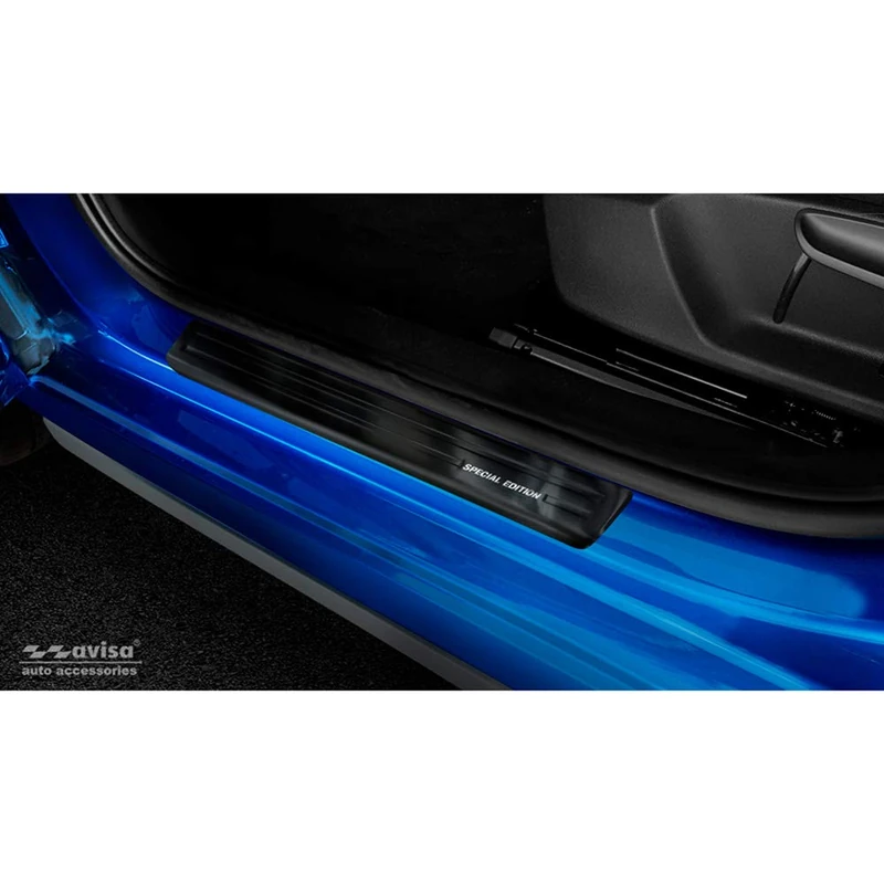 Avisa Black Stainless Steel Door sill protectors compatible with Skoda Kamiq 2019- 'Special Edition' - 4-pieces